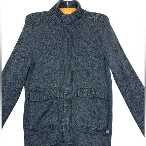 Banana Republic Men’s Cardigan Mr. Rogers Navy Full Zip Pockets Mock Neck Small - Picture 2 of 8